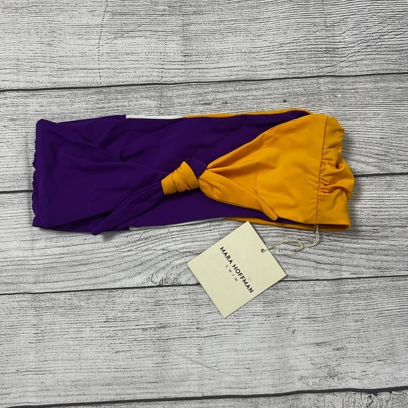 NEW Mara Hoffman Abigail Ivory Multi Back Tie Knot Bandeau Bikini Top Size XL - Picture 4 of 6